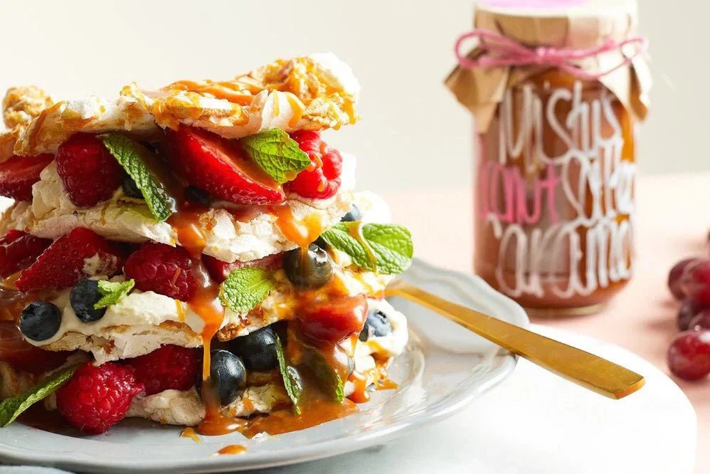 Salted Caramel Meringue with fresh summer berries - Jade and May
