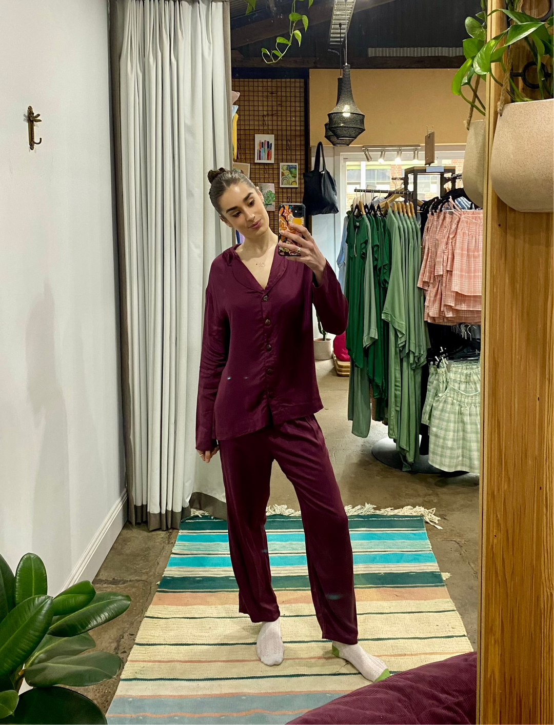 classic pyjama set in burgundy bamboo at jade and may