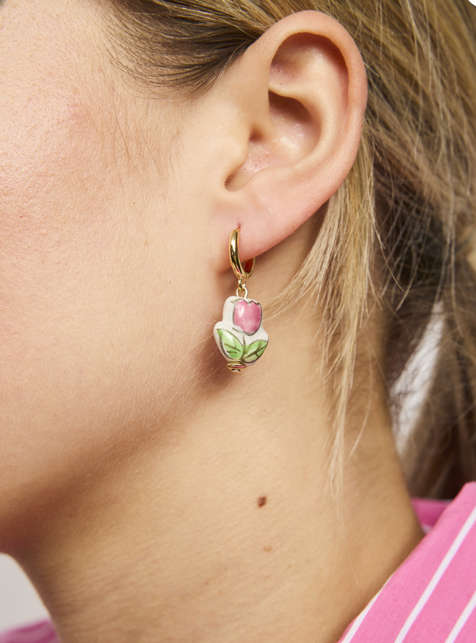Ceramic Flower Huggie Earrings by Tiger Tree - Jewellery