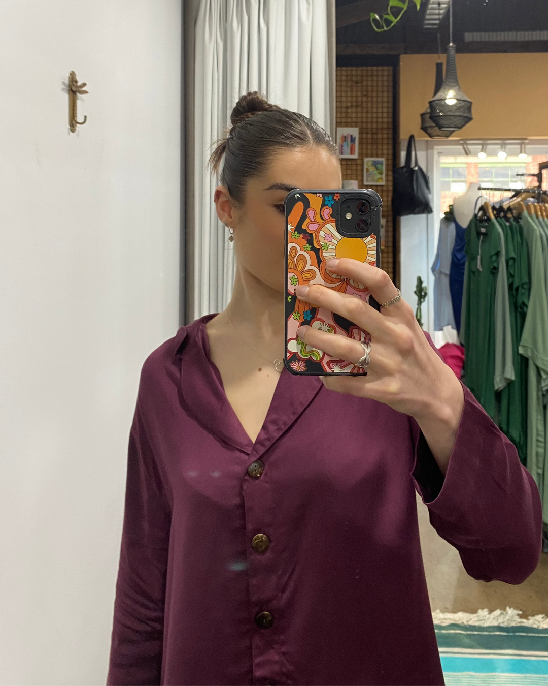 bamboo pyjama set in burgundy colour with long sleeve and pant