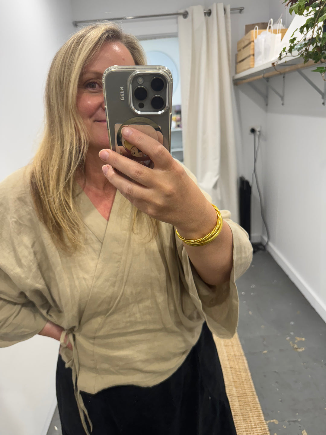 linen wrap shirt in latte for everyday at jade and may