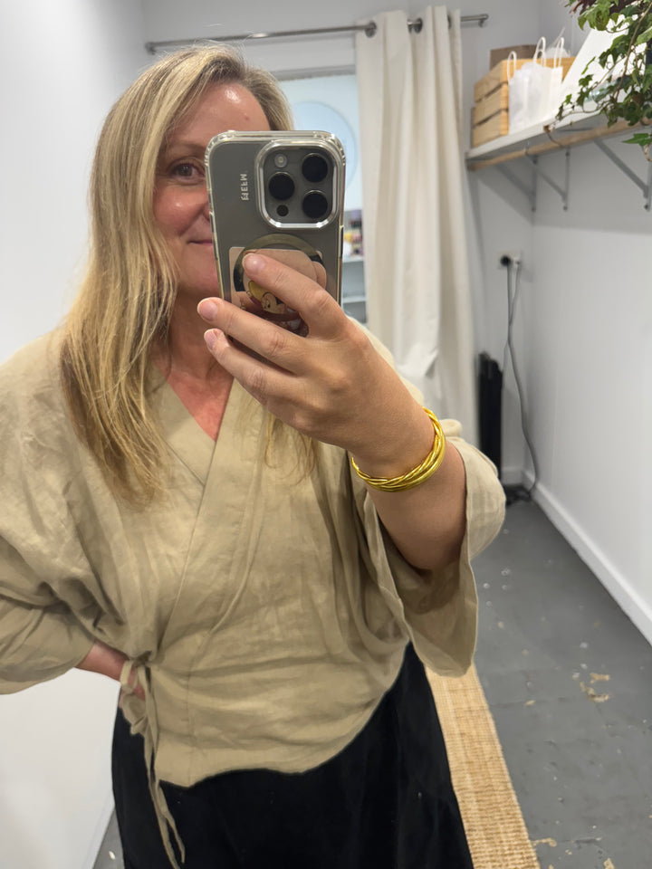 linen wrap shirt in latte for everyday at jade and may