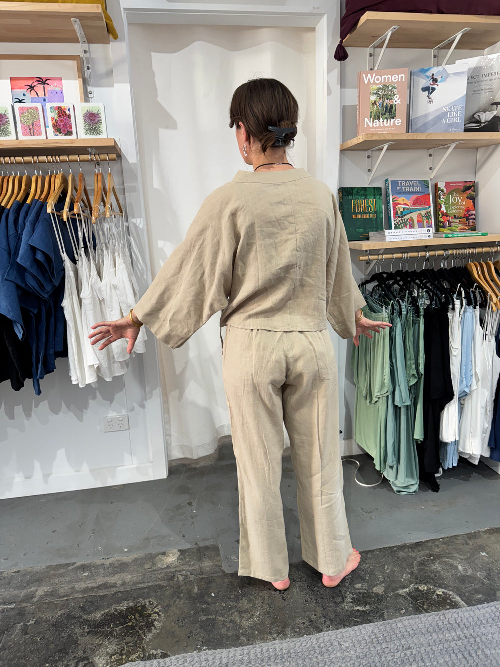 Linen Wide Leg Pant in Latte from Jade and May. Everyday Apparel