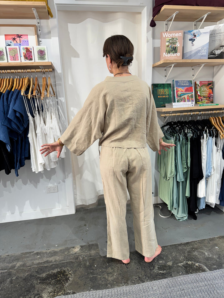 Linen Wide Leg Pant in Latte from Jade and May. Everyday Apparel
