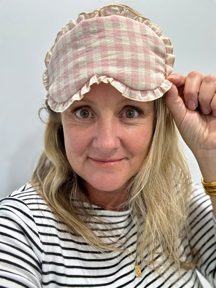 Sleep Mask in Pink & White Gingham with Feature Frills - Sleep Mask