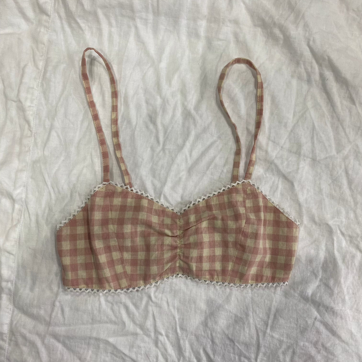 Linen Bralette - Pink & Cream Gingham