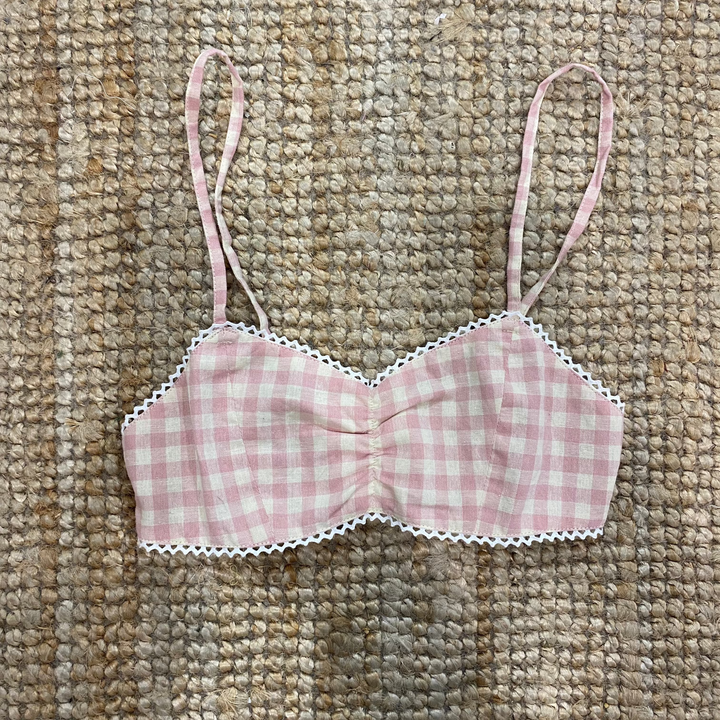 Linen Bralette - Pink & Cream Gingham