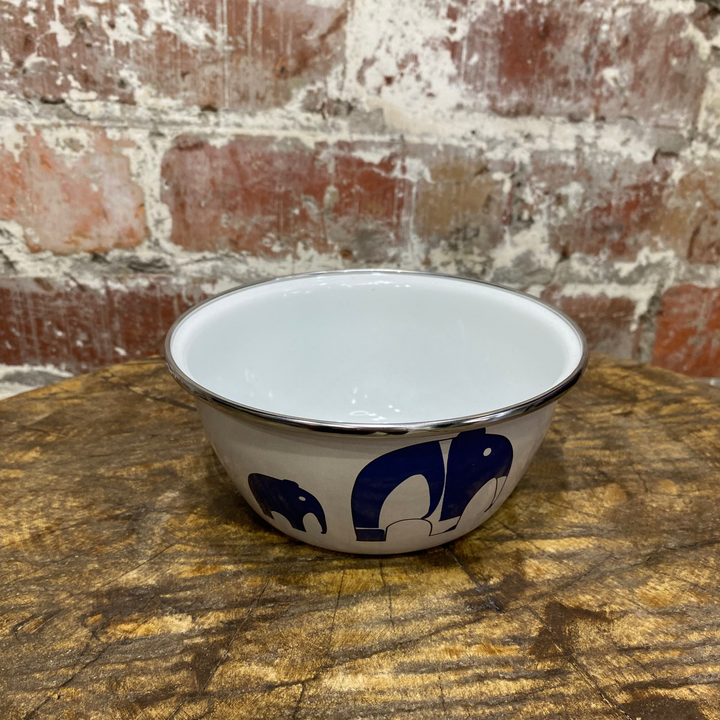 enamel bowl with elephant - fun kids tableware - cream elephant enamel bowl