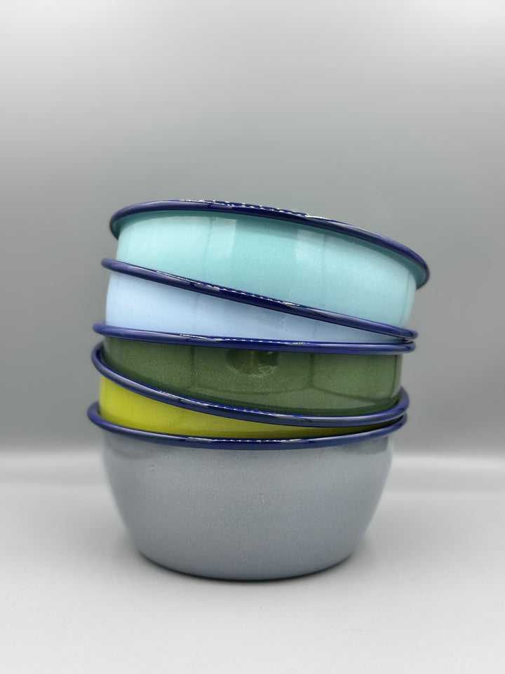 Enamel Bowl with Colourful Rim