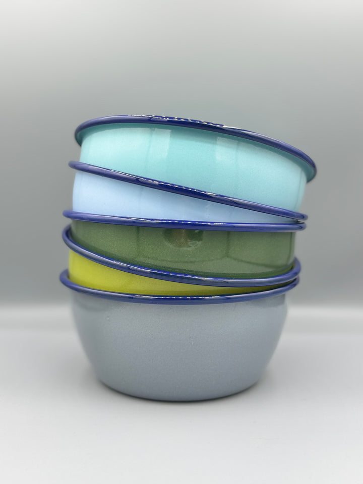 Enamel Bowl with Colourful Rim