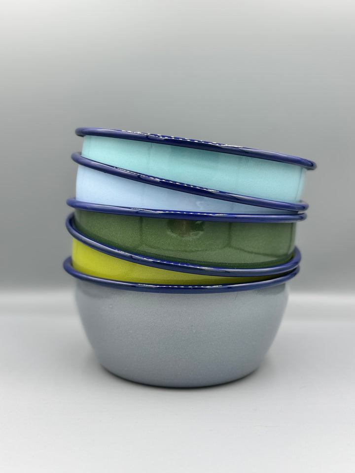 Enamel Bowl with Colourful Rim