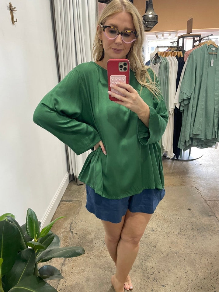 Bamboo Long Sleeve Top in Hunter Green - Separates