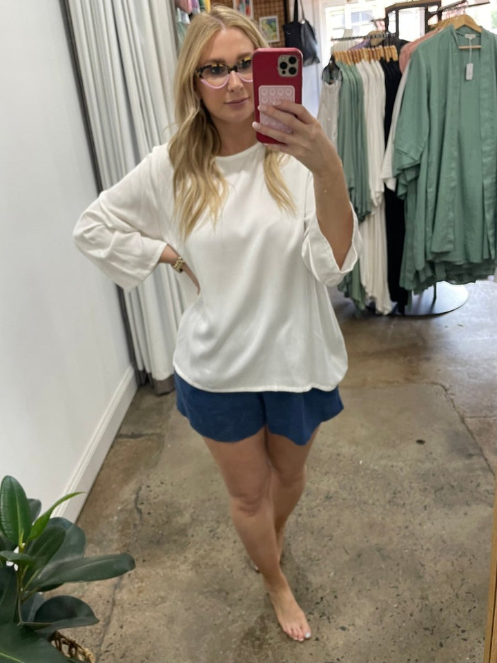 Bamboo Long Sleeve Top in White - Separates