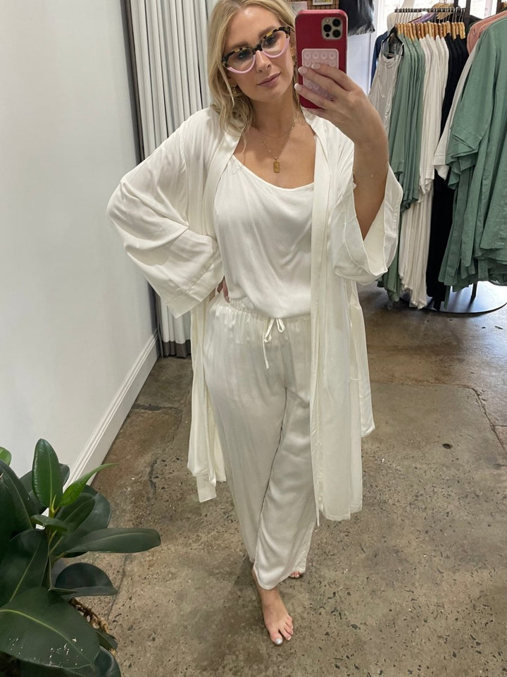 Bamboo Pyjama Set - Cami and Pant in White - Pyjamas