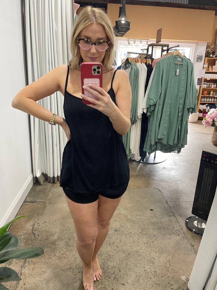 Bamboo Pyjama Set - Cami and Shorts in Black - Pyjamas