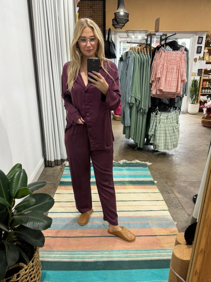 Bamboo Pyjama Set in Burgundy at Jade and May