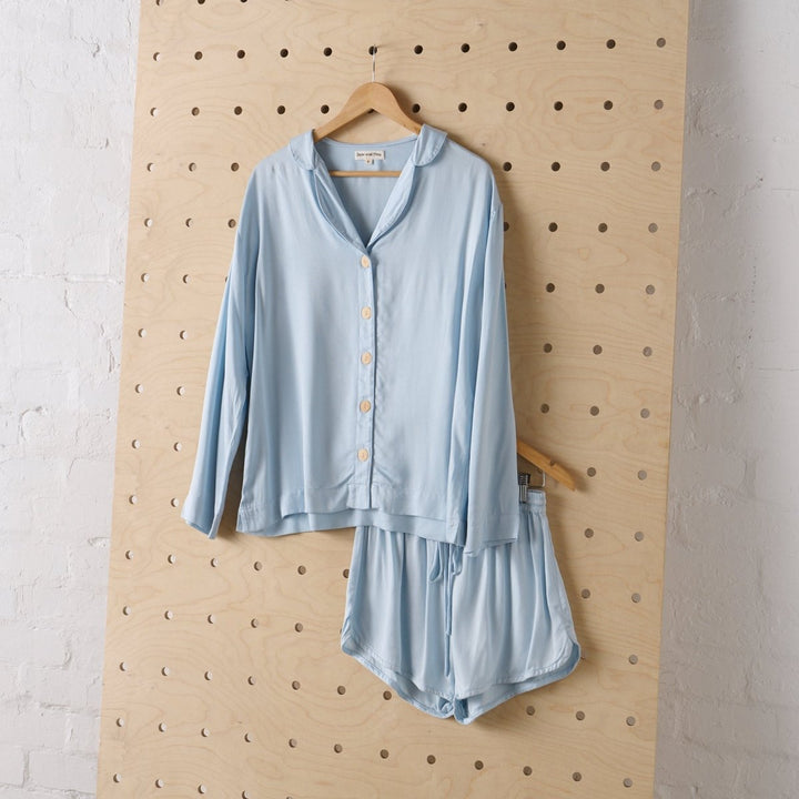 Bamboo Pyjama Shirt & Short Set - Baby Blue - Pyjamas