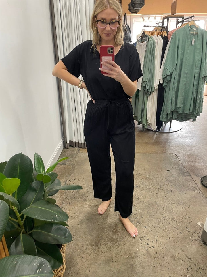 Bamboo Pyjamas - Tee and Pant Set in Black - Pyjamas