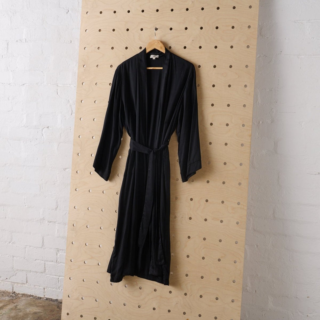 Bamboo Robe in Black - Long Length - Bathrobe