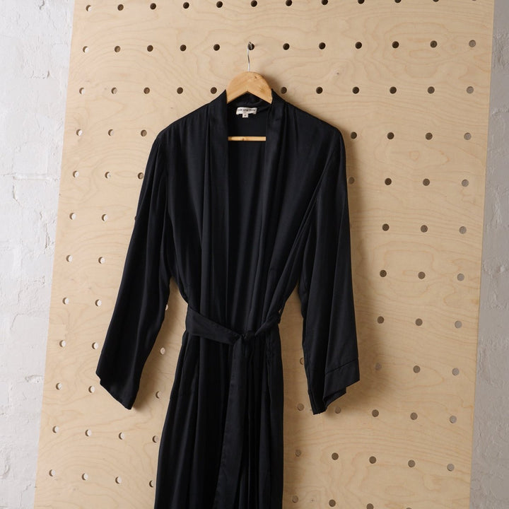 Bamboo Robe in Black - Long Length - Bathrobe