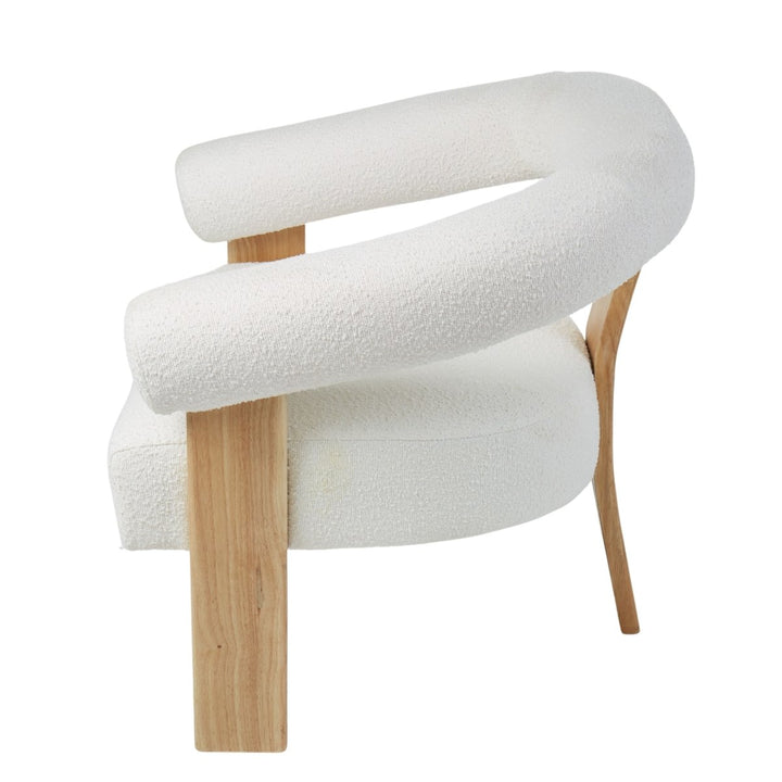 Boucle and Wood Curved Armchair - Armchair