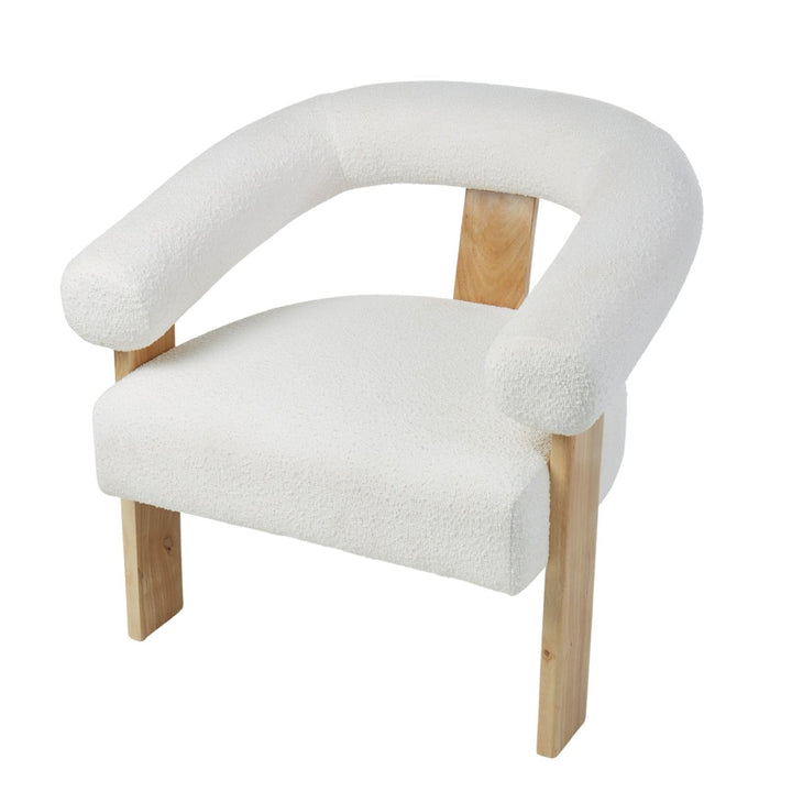 Boucle and Wood Curved Armchair - Armchair