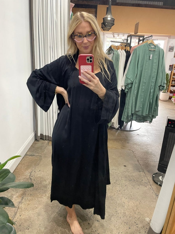 Bamboo Sleepwear Bundle - Black Bamboo Bathrobe in Long Length & Slip - Bundles