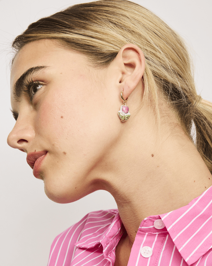 Ceramic Flower Huggie Earrings by Tiger Tree - Jewellery