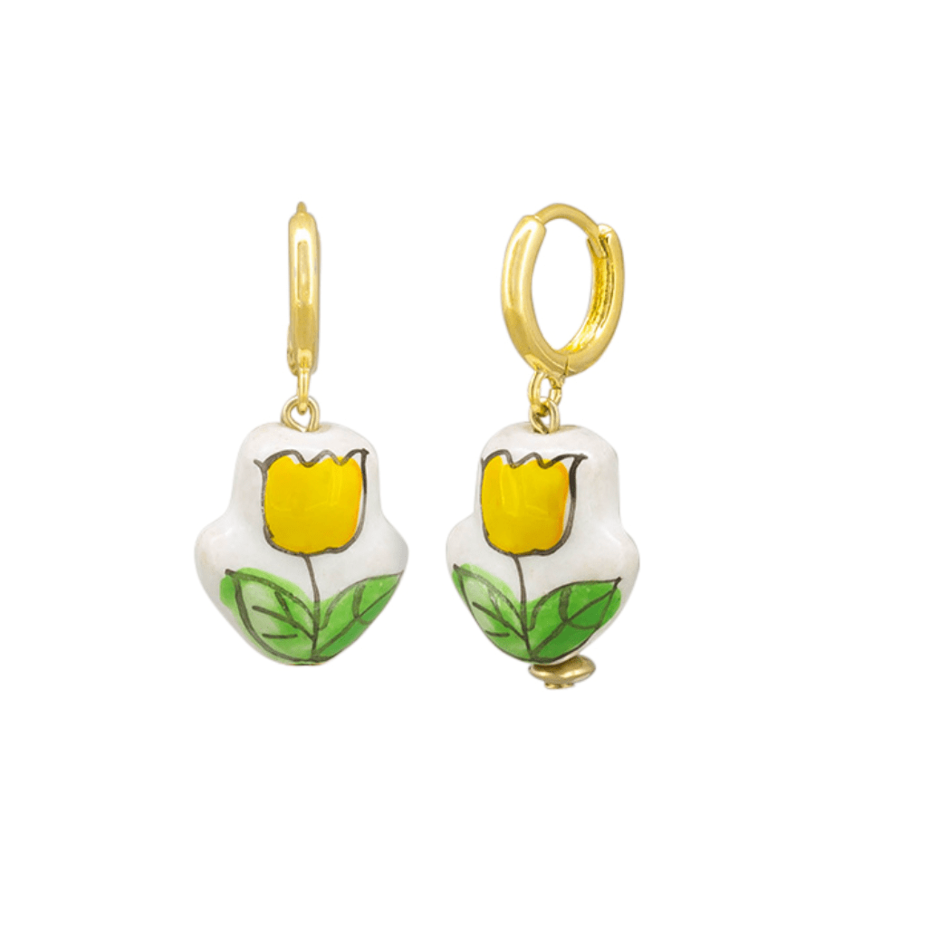 Ceramic Flower Huggie Earrings by Tiger Tree - Jewellery