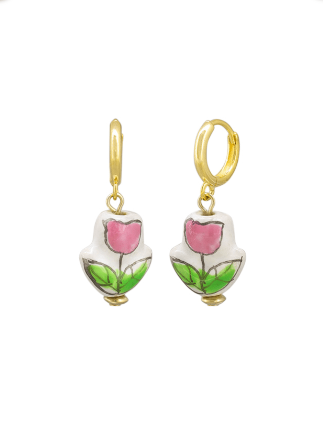 Ceramic Flower Huggie Earrings by Tiger Tree - Jewellery