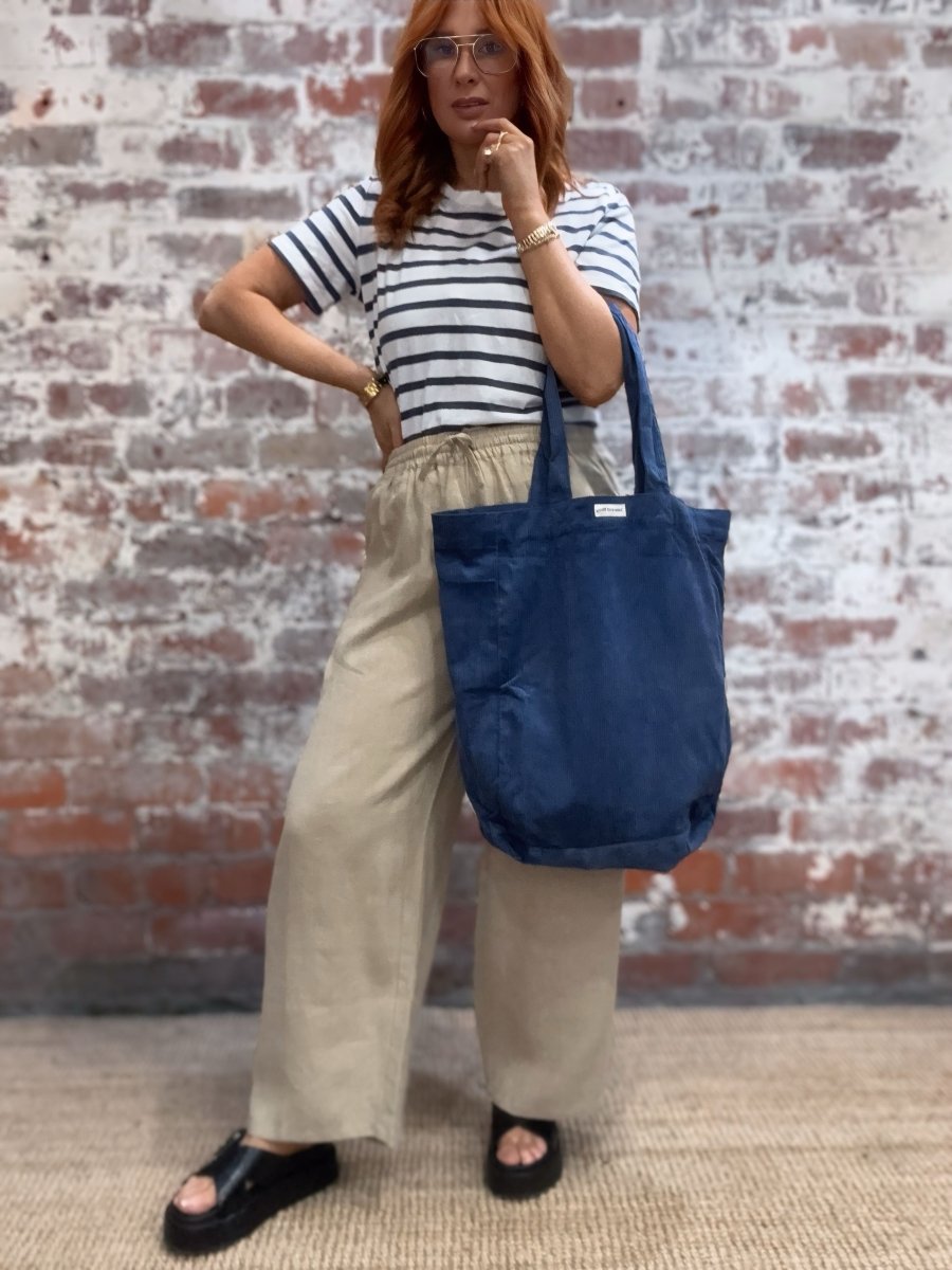 Cord Tote Bag in Blue for Everyday - Tote Bag