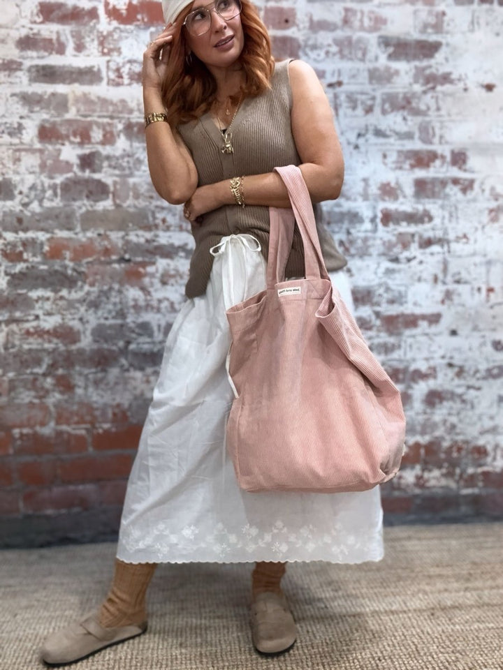Cord Tote Bag - Pink - Cord Tote Bag