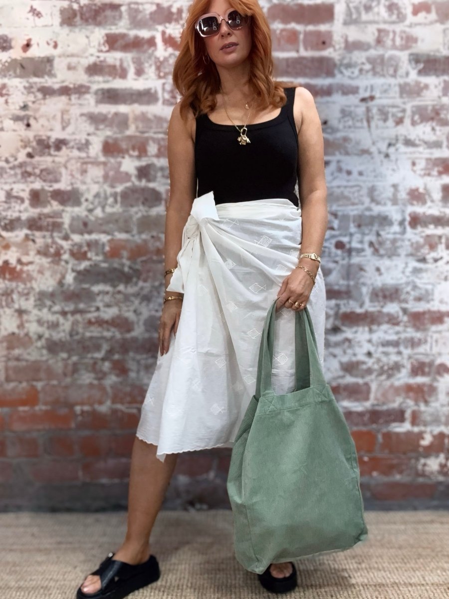 Cord Tote Bag - Sage Green - Cord Tote Bag