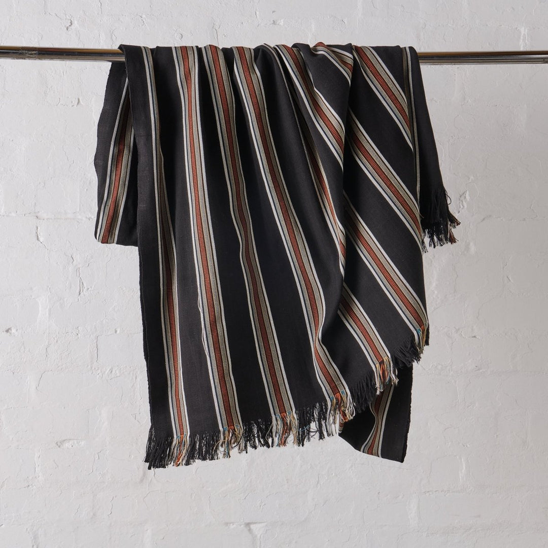 Cotton Throw Blanket - Black Stripe - Throw Blanket - natural fibre homewares