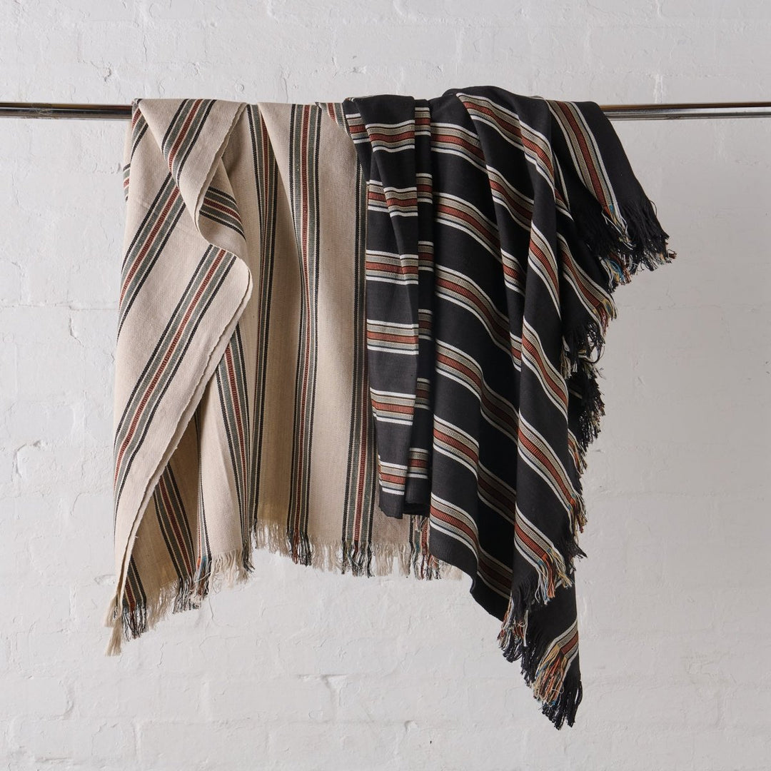 Cotton Throw Blanket - Black Stripe - Throw Blanket - natural fibre homewares
