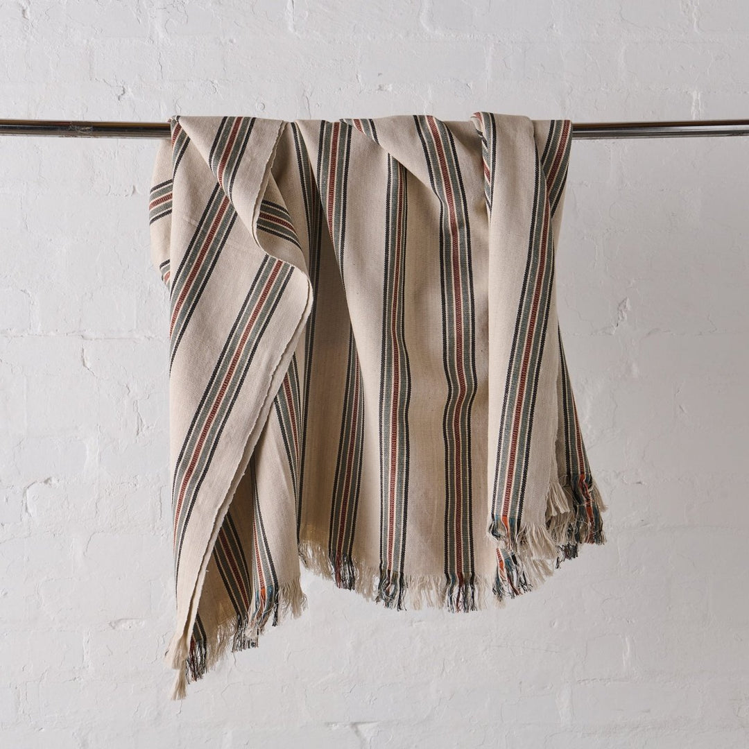 Cotton Throw Blanket in Bone Stripe - Throw Blanket - natural fibre homewares