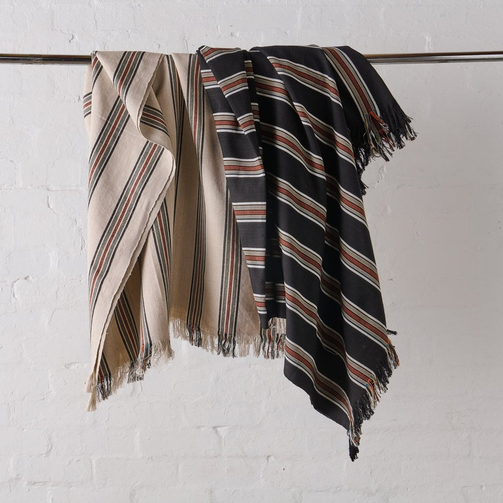 Cotton Throw Blanket in Bone Stripe - Throw Blanket - natural fibre homewares