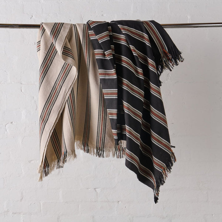 Cotton Throw Blanket in Bone Stripe - Throw Blanket - natural fibre homewares