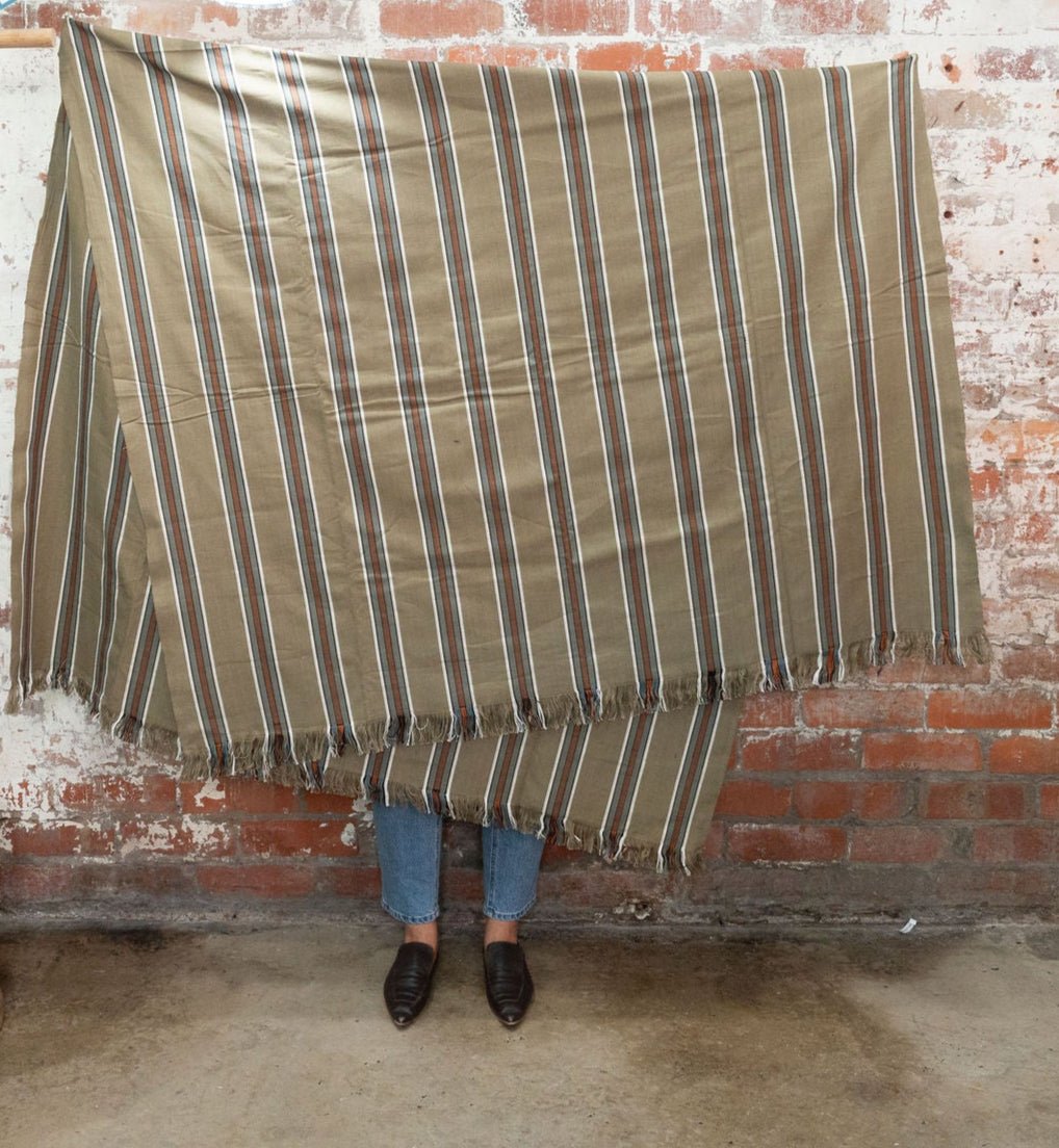 Cotton Throw Blanket in Olive Stripe - Throw Blanket - natural fibre homewares