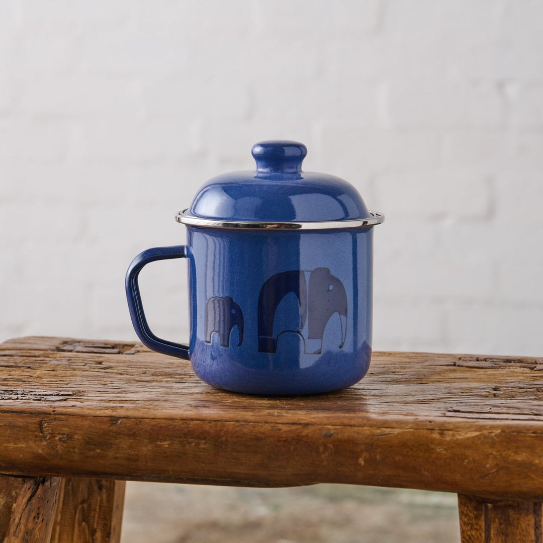 Enamel Soup Mugs with Lid - Elephant - Enamel