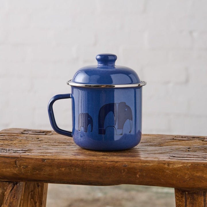 Enamel Soup Mugs with Lid - Elephant - Enamel