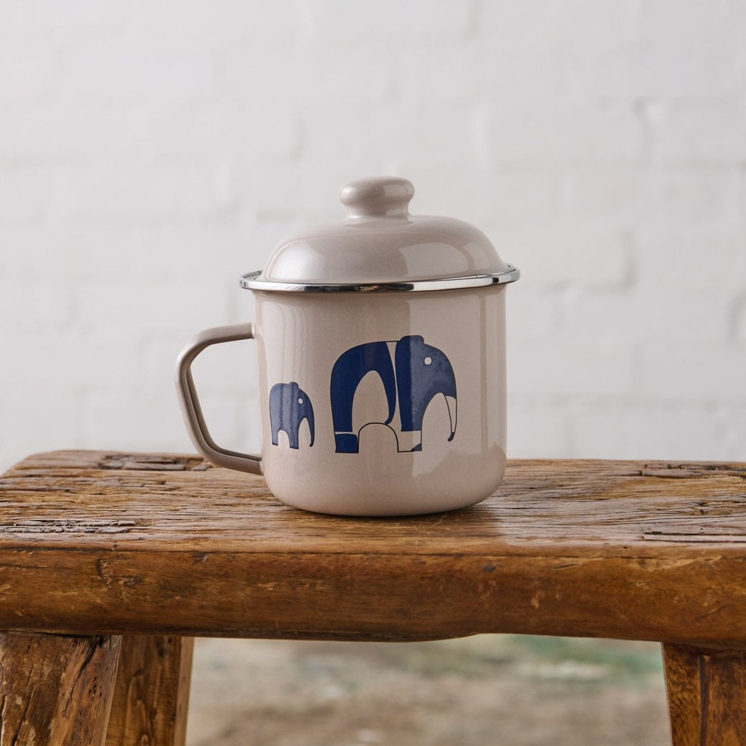 Enamel Soup Mugs with Lid - Elephant - Enamel
