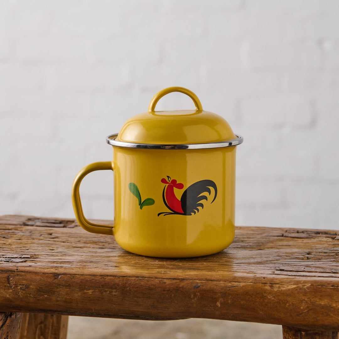 Enamel Soup Mugs with Lid - Rooster - Enamel