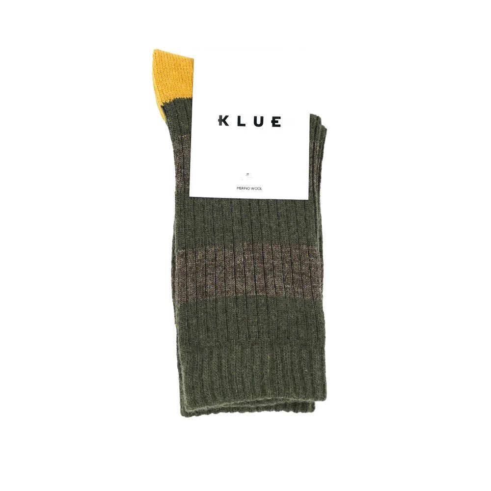 Klue Merino Wool Socks - Khaki & Brown Stripes - Socks