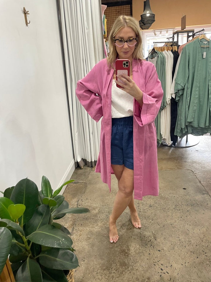 Linen Bathrobe - Fuchsia - Bathrobe