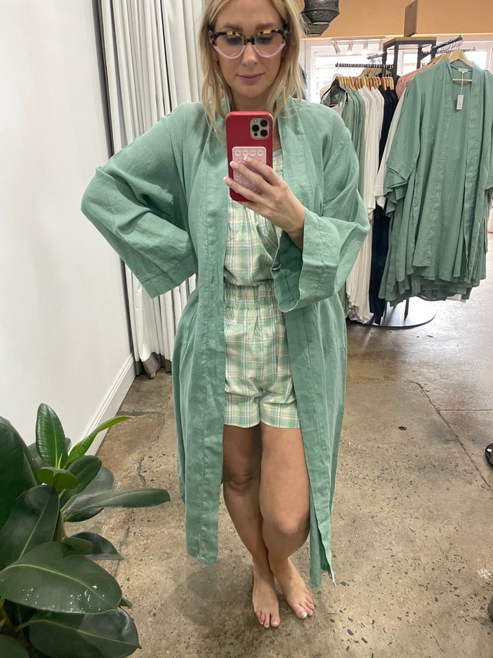 Linen Bathrobe in Sage Green - Bathrobe
