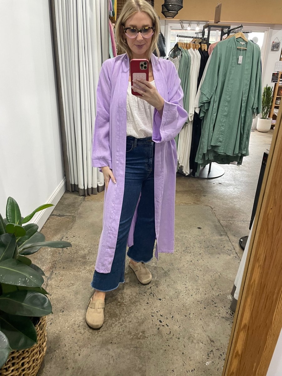 Linen Bathrobe - Purple (Long Length) - Bathrobe