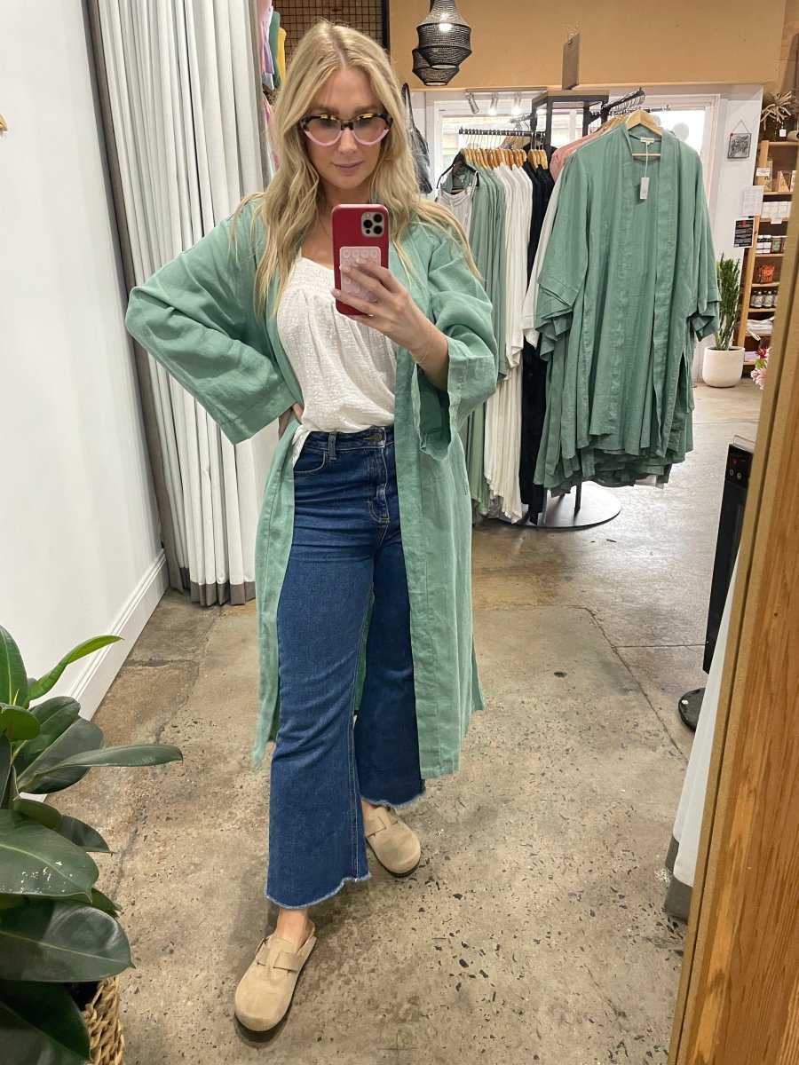 Linen Bathrobe - Sage Green (Long) - Bathrobe