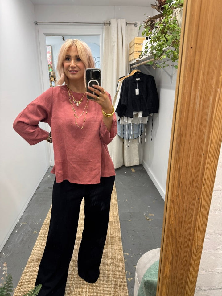 Linen Long Sleeve Top in Antique Red - Separates