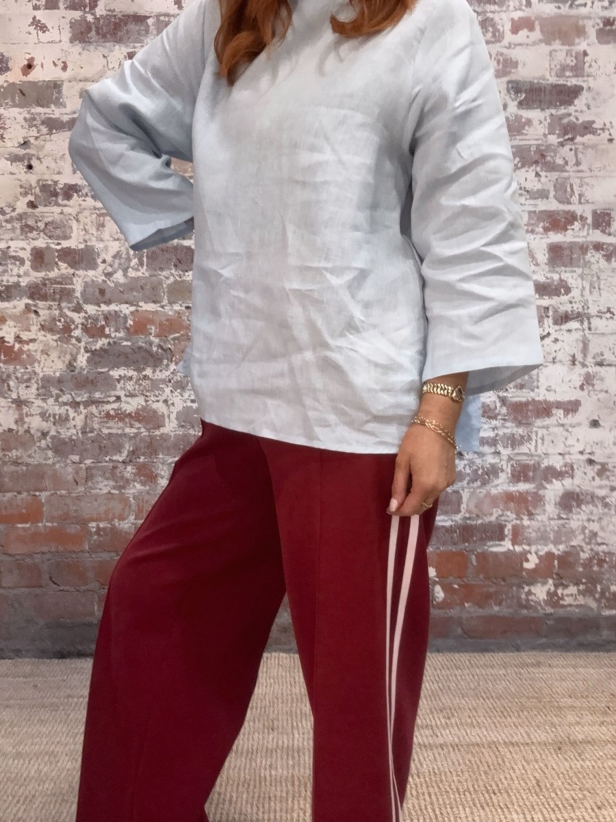 Linen Long Sleeve Top in Baby Blue - Separates
